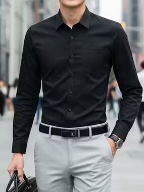 Men's Classic Black Dress Shirt - Slim Fit